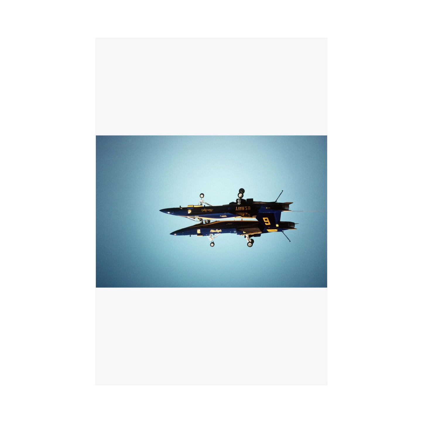 Two F/A-18A Hornet aircraft of the Blue Angels Flight Demonstration Squadron execute the Fortus maneuver during an air show High Quality Matte Wall Art Poster for Home, Office, Classroom