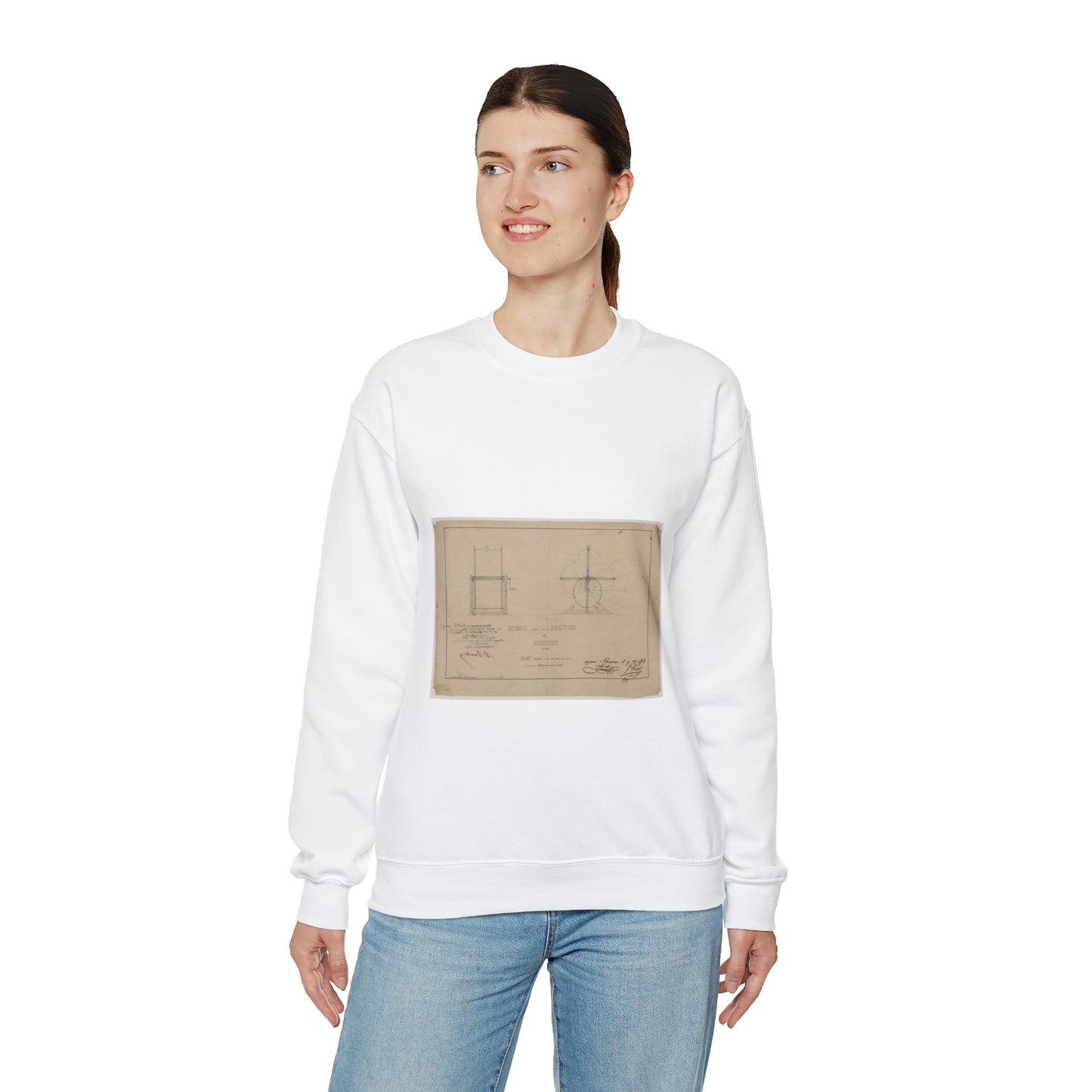 Patent drawing - Appareil propre à la direction des aerostats plans annèxes à la demande d'un brevet pour une durée de 15 ans / / apprové à [...] Sourbieu & Pre. Pradel, 1852 septembre 9. Public domain  image White Heavy Blend Adult Crew Neck SweatShirt