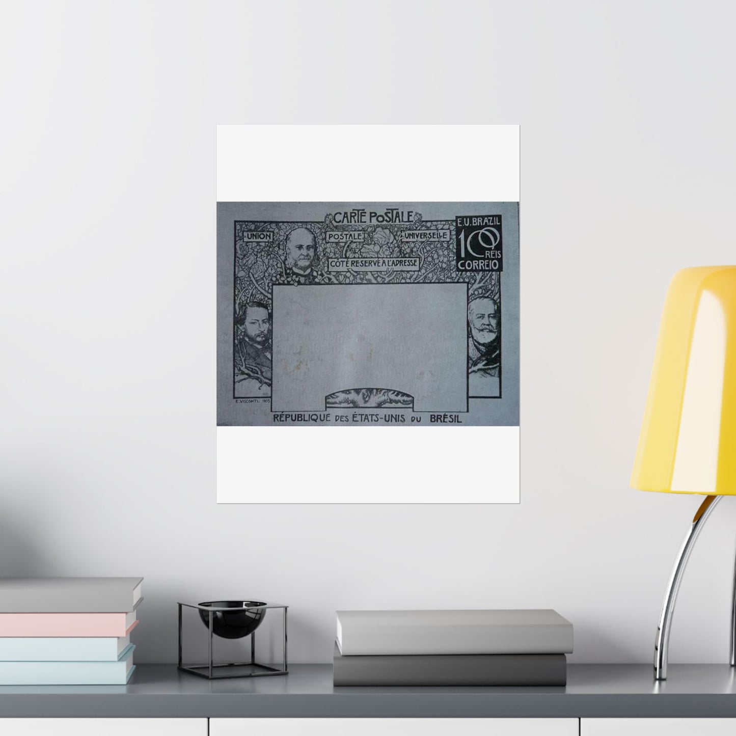 EliseuVisconti-D857-Bilhete postal para o exterior – A Evolução Histórica do Brasil – Projeto para bilhete postal integrante da coleção vencedora do Concurso dos Correios de 1904 High Quality Matte Wall Art Poster for Home, Office, Classroom