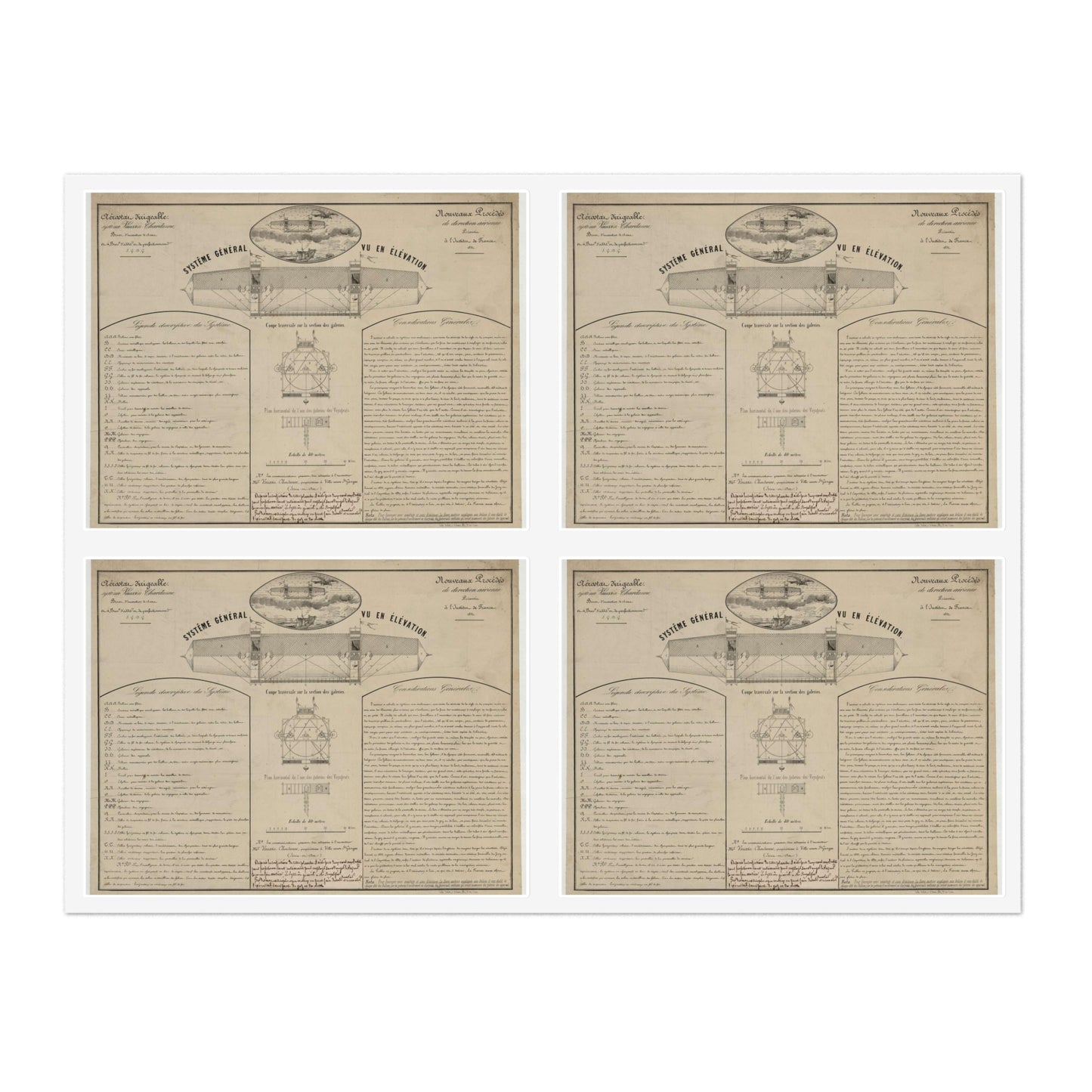 Patent drawing - Aérostat dirigeable système Vaussin Chardanne, brevet ... Nouveaux procédés de direction aérienne présenté à lʹInstitut de France, 1852 Public domain  image Laminated UV Protective Vinyl Stickers