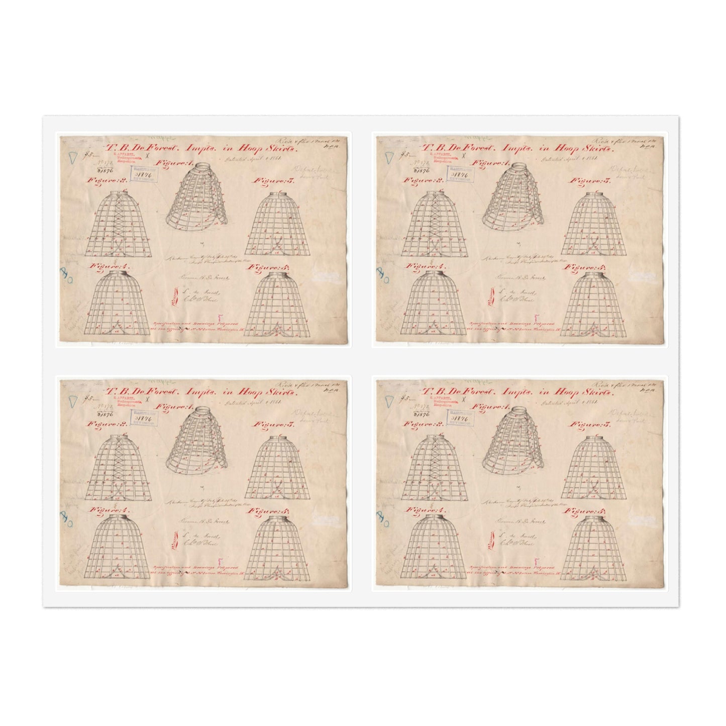 Patent drawing - Drawing of Improvements in Hoop Skirts Public domain  image Laminated UV Protective Vinyl Stickers