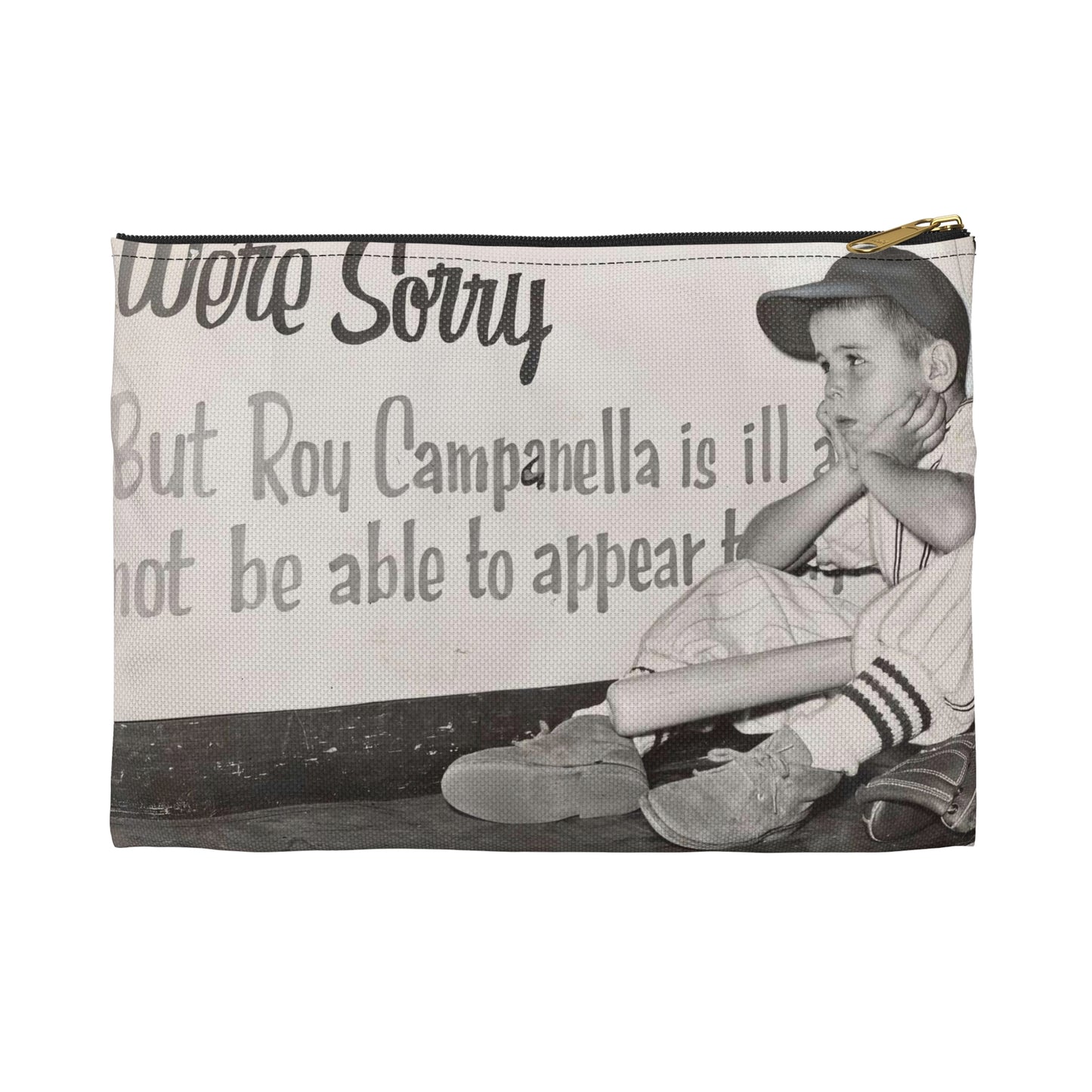 "We're sorry, but Roy Campanella is ill a[nd ...] not be able to appear [...] / World Telegram & Sun photo by Roger Higgins. Large Organizer Pouch with Black Zipper