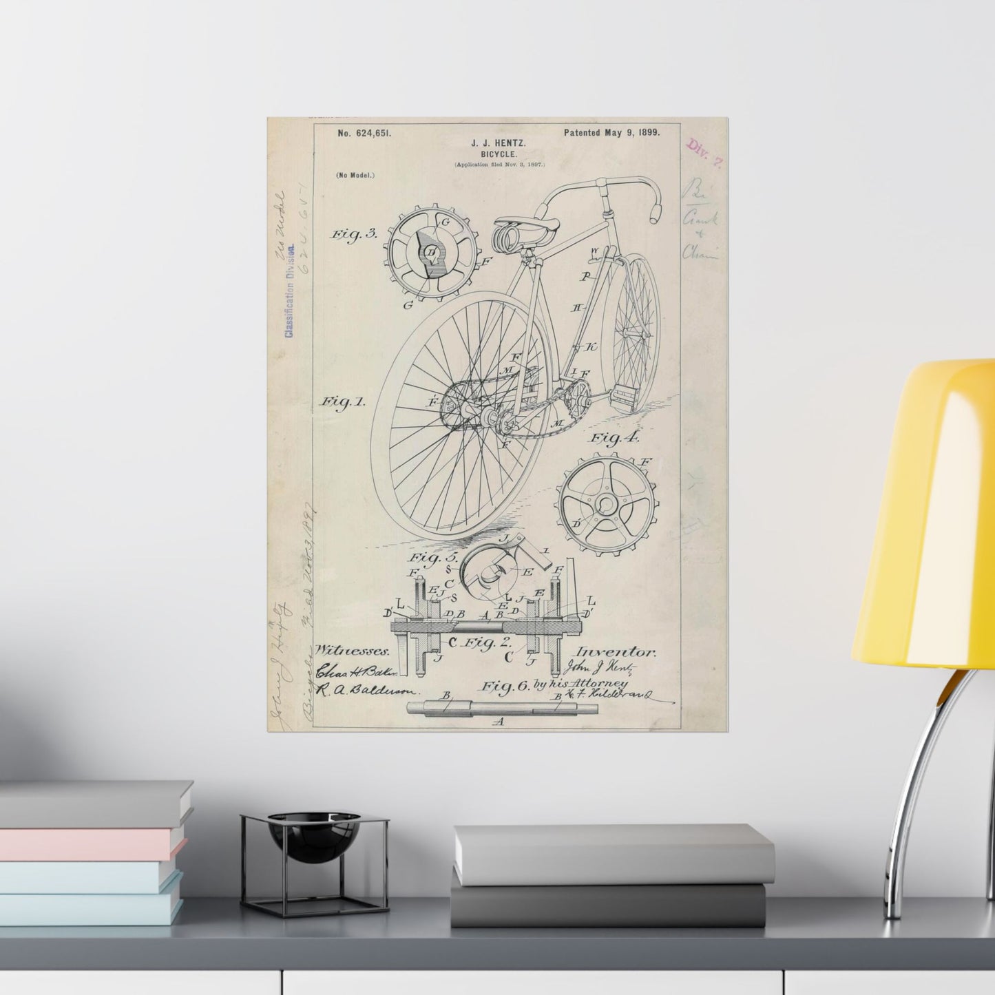 Patent drawing - for J. J. Hentz' Bicycle Public domain  image High Quality Matte Wall Art Poster for Home, Office, Classroom