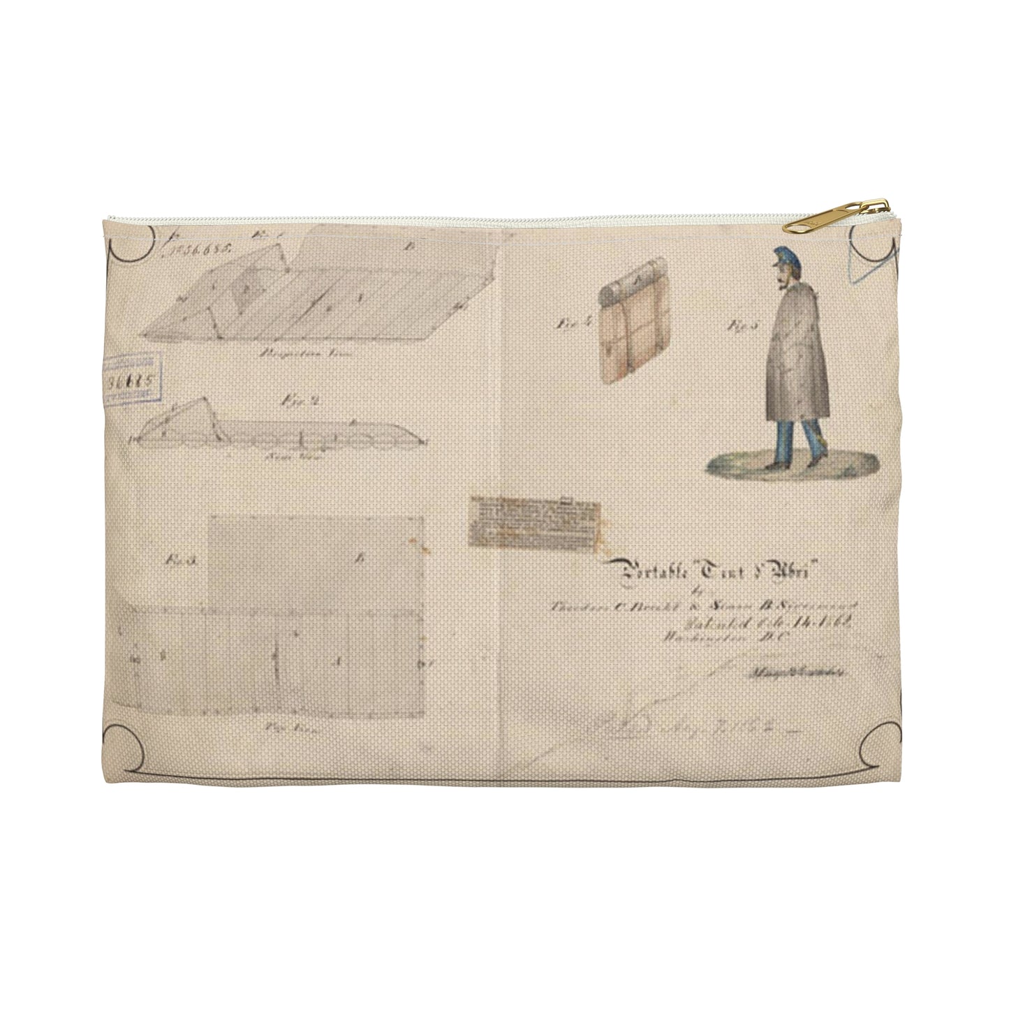 Patent drawing - Drawing of Portable Tent and Abri Public domain  image Large Organizer Pouch with Black Zipper