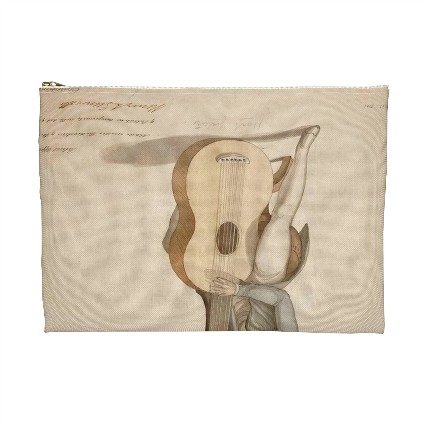 Patent drawing - Drawing of a Harp Guitar Public domain  image Large Organizer Pouch with Black Zipper