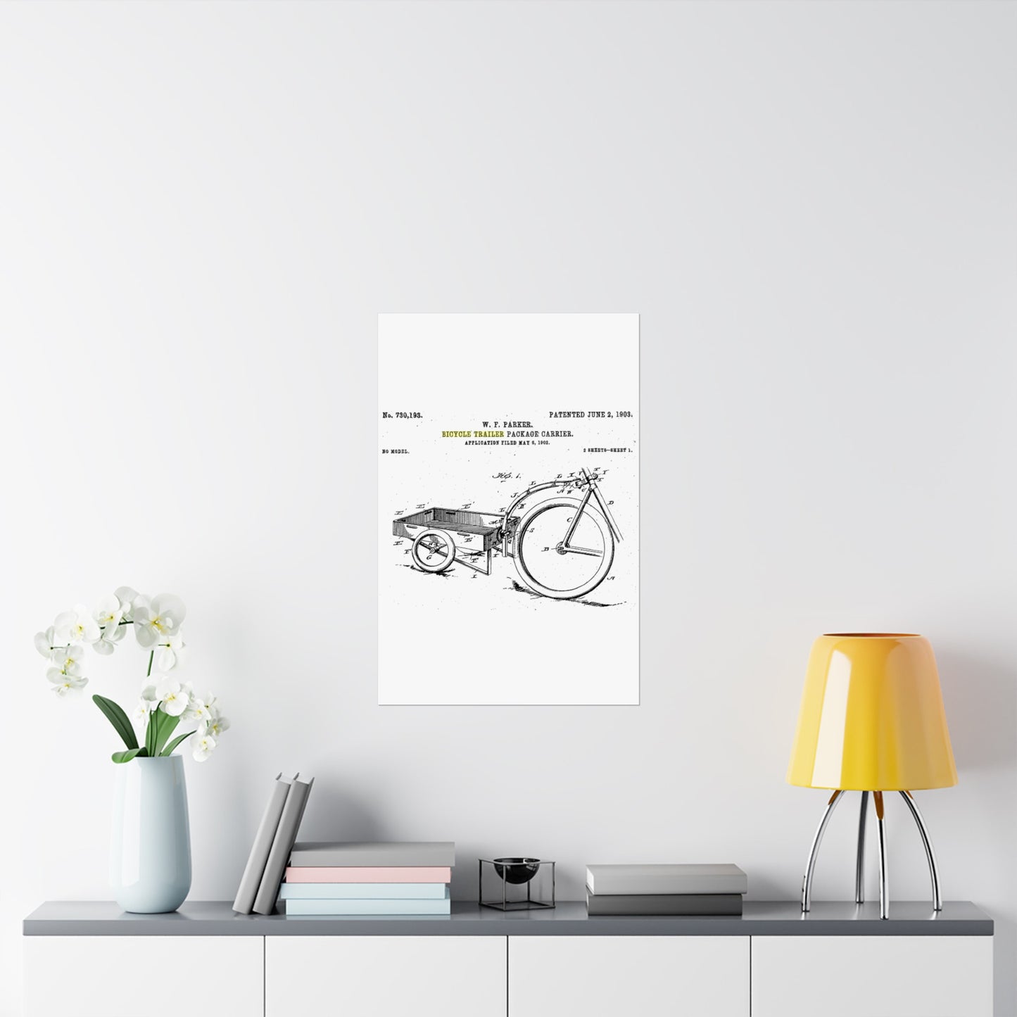 Patent Drawing of Engine - Bicycle Trailer Patent (1903) Public domain  image High Quality Matte Wall Art Poster for Home, Office, Classroom