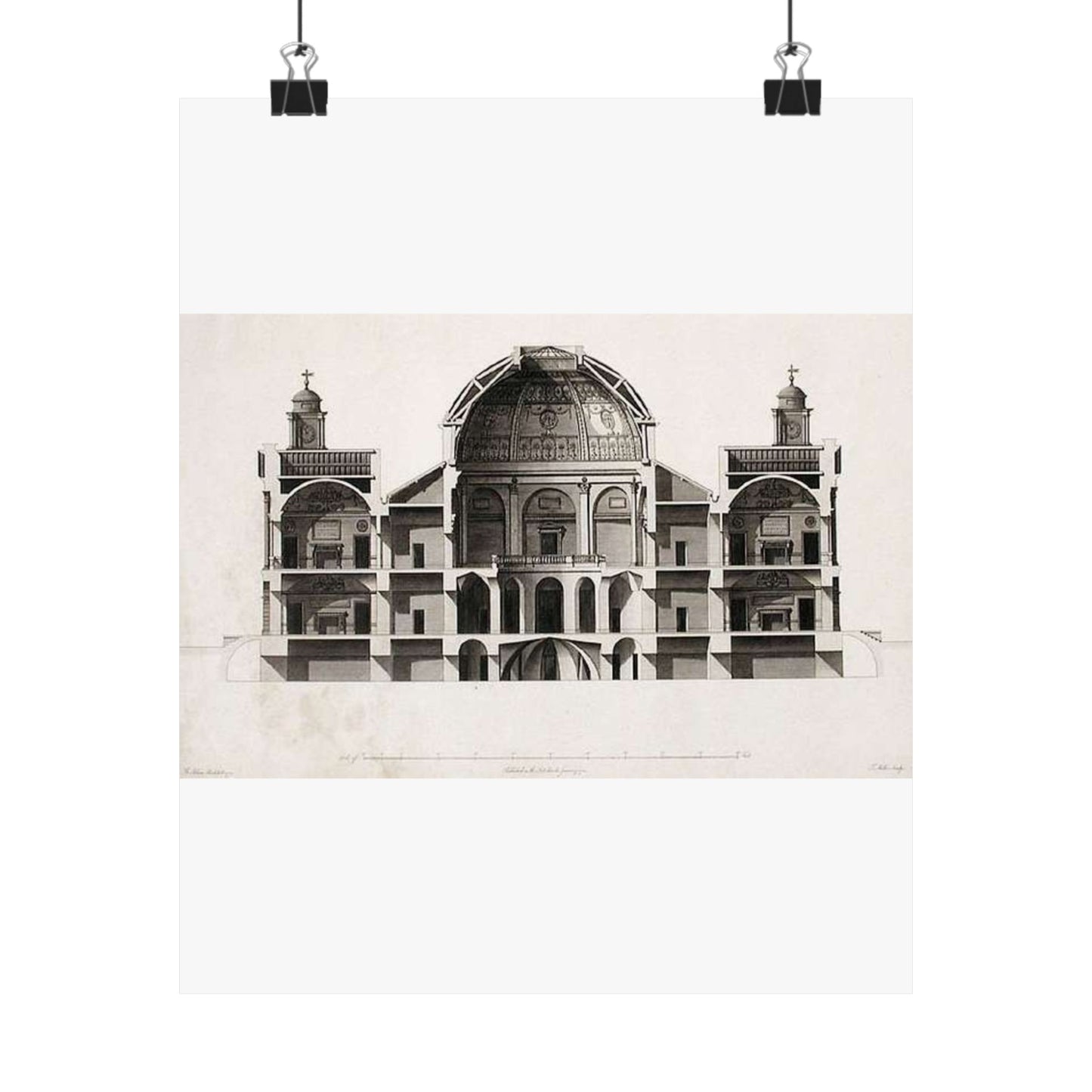 Register House cross section - Public domain architectural drawing High Quality Matte Wall Art Poster for Home, Office, Classroom