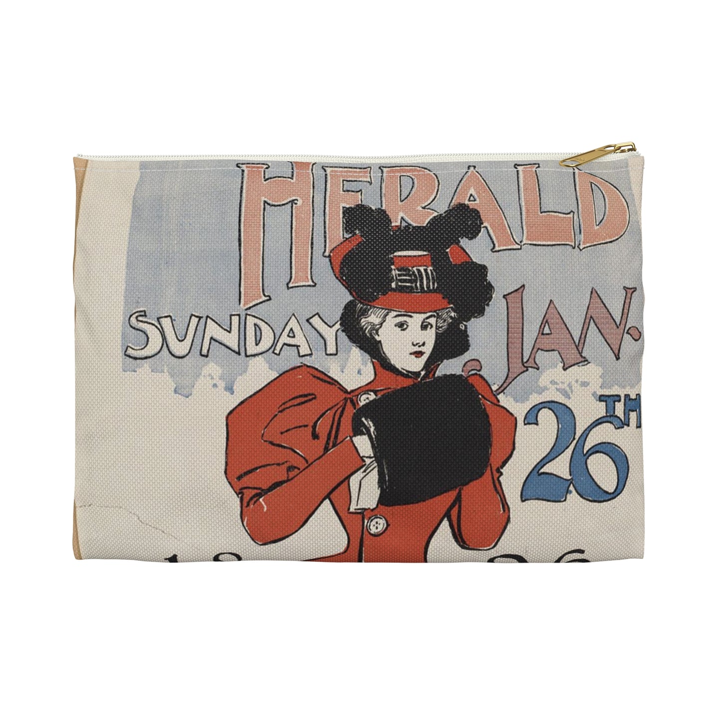 New York herald, Sunday Jan. 26th, 1896 Large Organizer Pouch with Black Zipper
