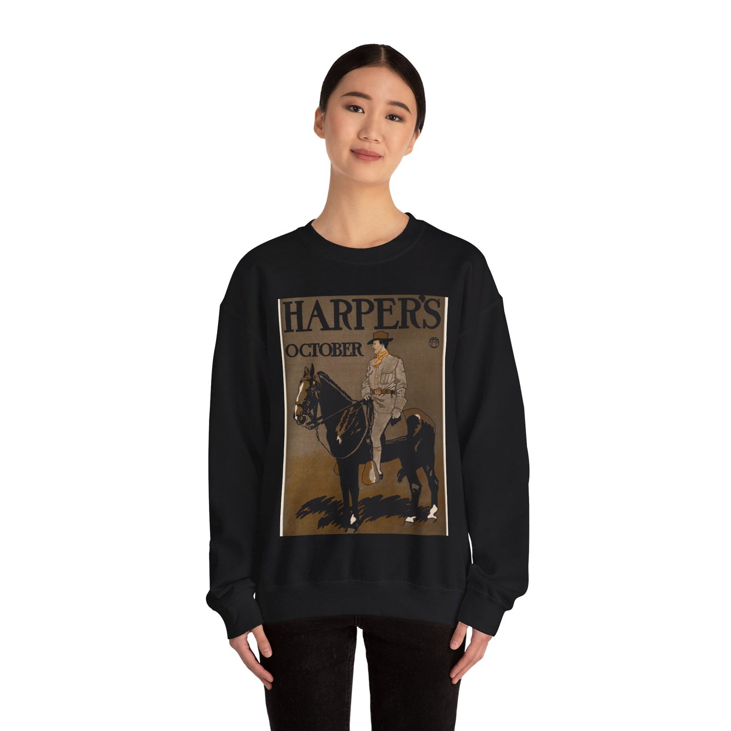 Edward Penfield - Edward Penfield, Harper's October Black Heavy Blend Adult Crew Neck SweatShirt