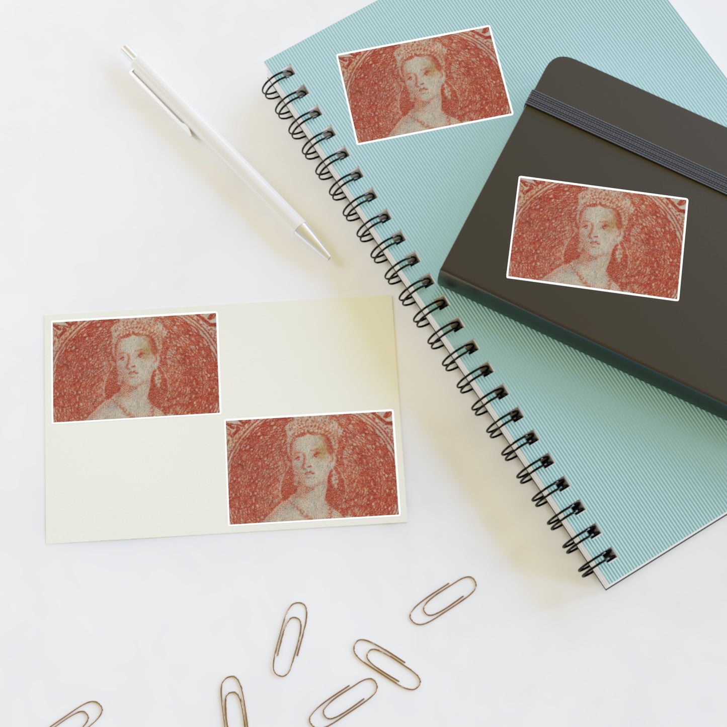 Issued one penny 'Full-Face Queen' [Chalon Head] definitive stamp Laminated UV Protective Vinyl Stickers