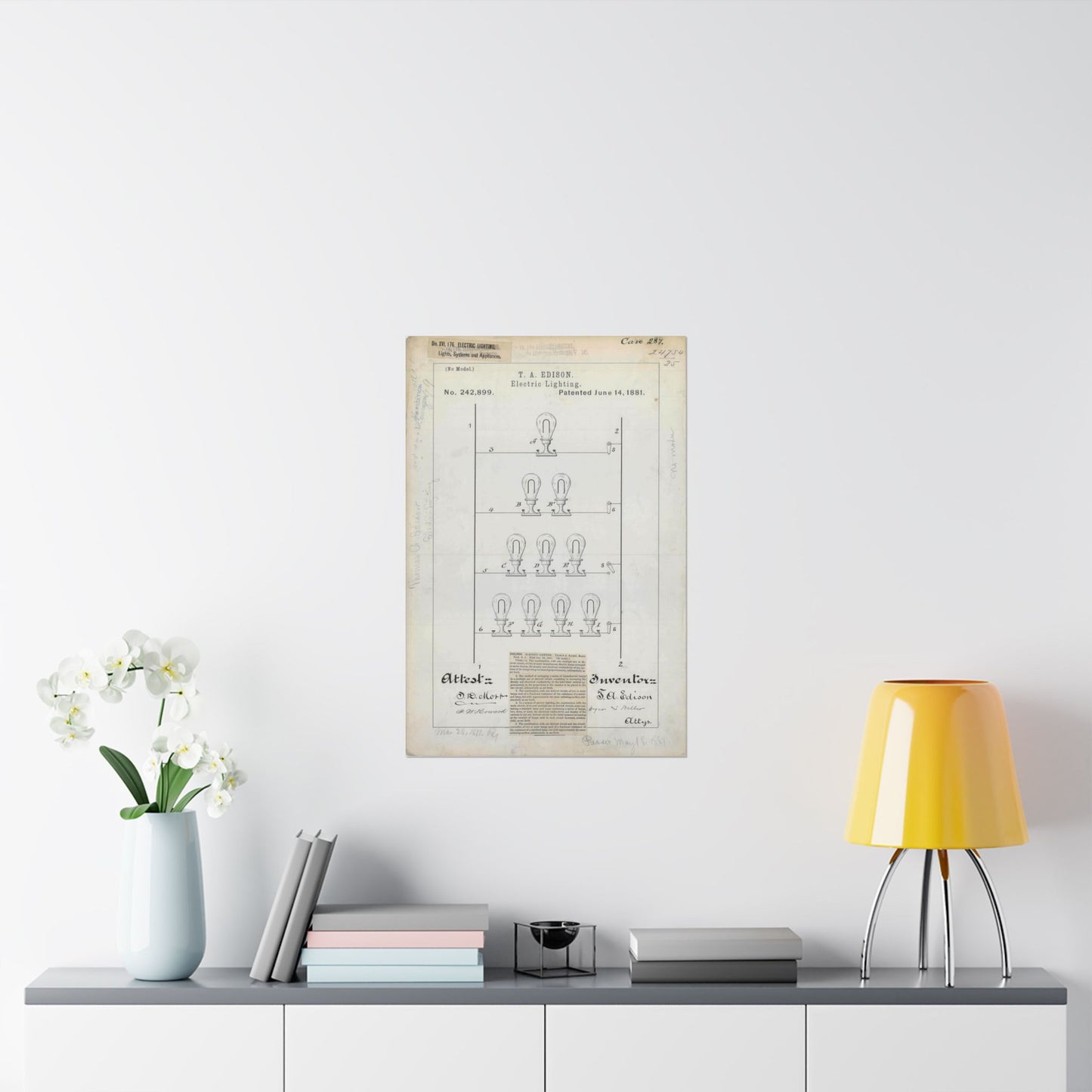 Patent drawing - for T. A. Edison's Electric Lighting Public domain  image High Quality Matte Wall Art Poster for Home, Office, Classroom