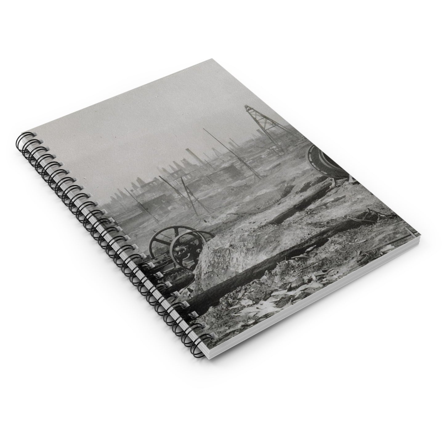 Baku. Oil production. - Drawing. Public domain image. Spiral Bound Ruled Notebook with Printed Cover
