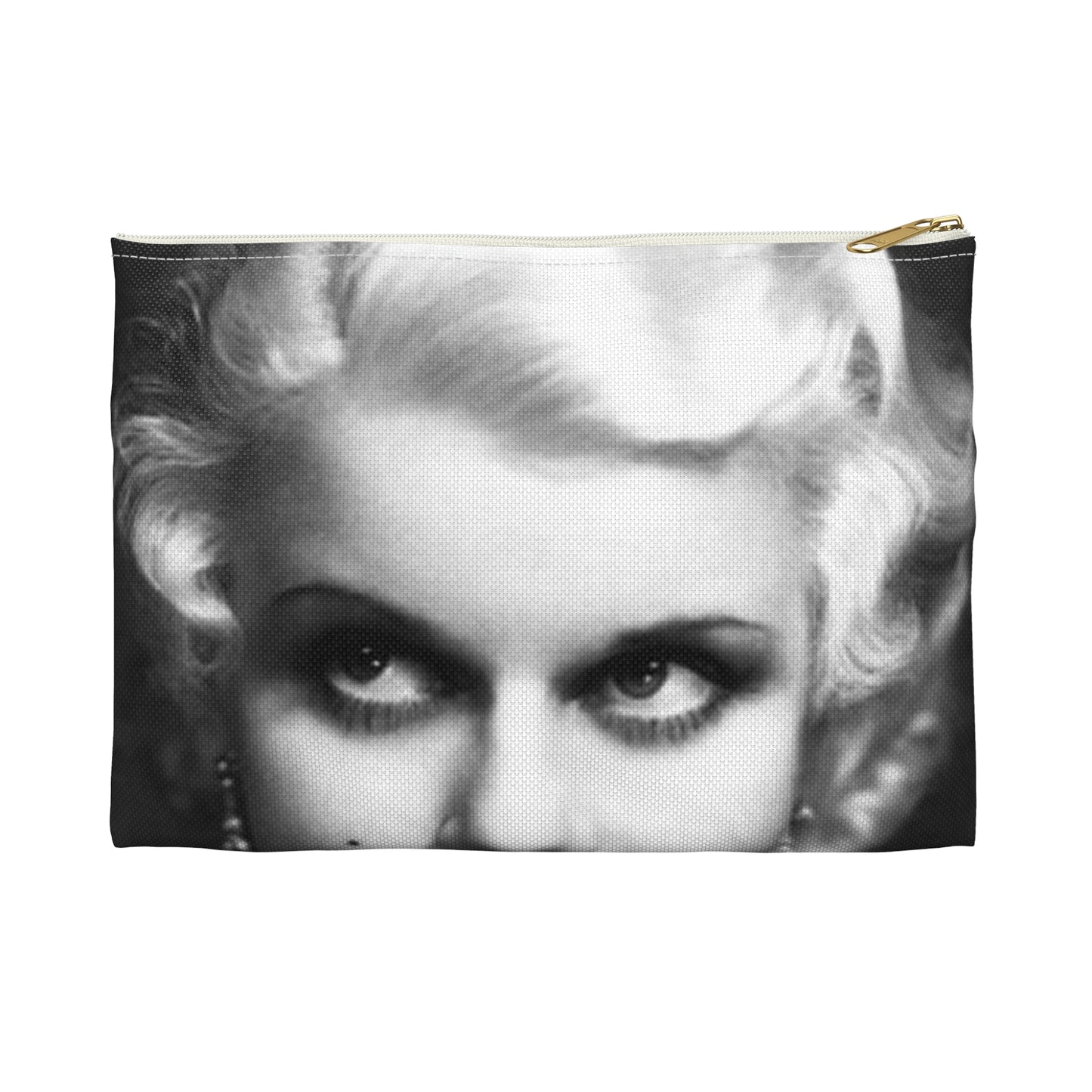 A black and white photo of a woman in a dress. Jean harlow actress film. Large Organizer Pouch with Black Zipper