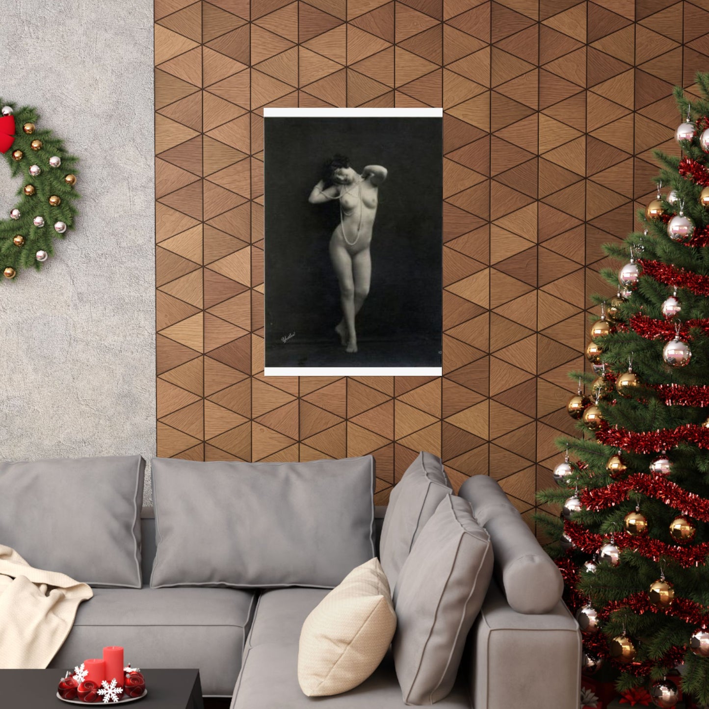 Erotic Art: WALERY - An old photo of a naked woman with pearls High Quality Matte Wall Art Poster for Home, Office, Classroom