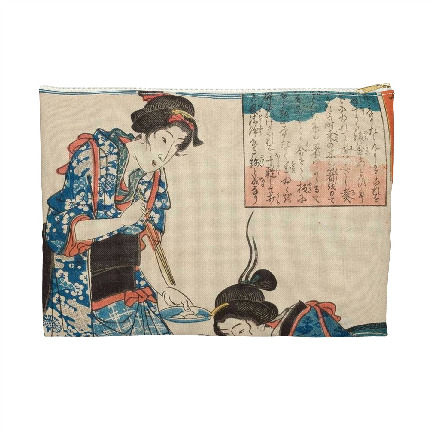 Utagawa Hiroshige I - Kobiety zajęte kokonami jedwabników; rycina z cyklu Kaiko (hodowla jedwabników) Large Organizer Pouch with Black Zipper