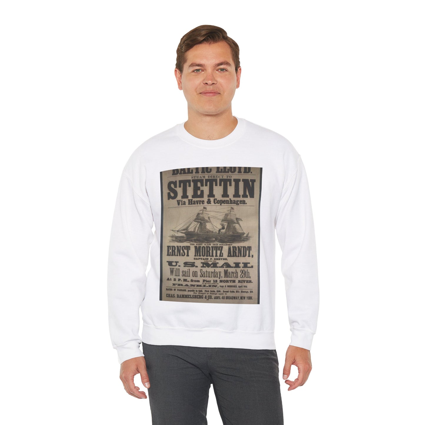 Baltischer Lloyd - dampfschifssabrt nach Stettin via Havre & Copenhagen White Heavy Blend Adult Crew Neck SweatShirt