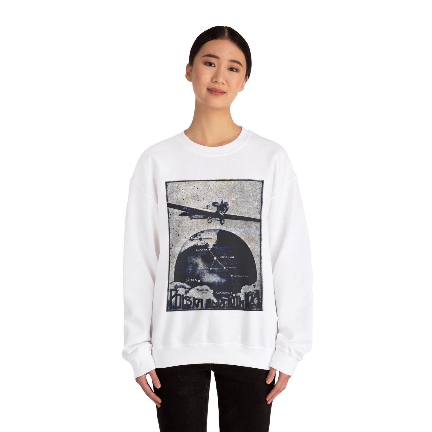 Polska Linja Lotnicza, Art Deco Poster White Heavy Blend Adult Crew Neck SweatShirt