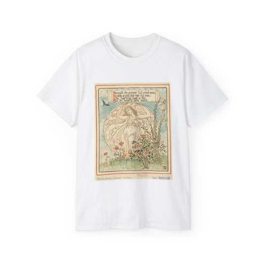 Beneath the summer full-orbed moon, ruddy & gold that rose full soon." White T-Shirt Gildan 2000 Cotton Unisex