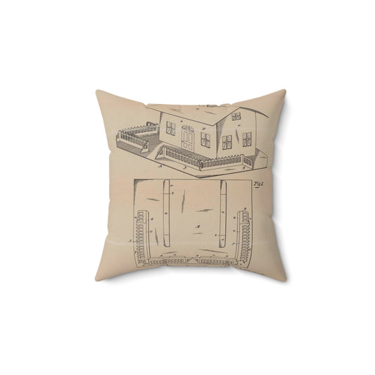 Patent Drawing of Engine - Drawing for a Collapsible Toy House Public domain  image Decorative Accent Square Pillow