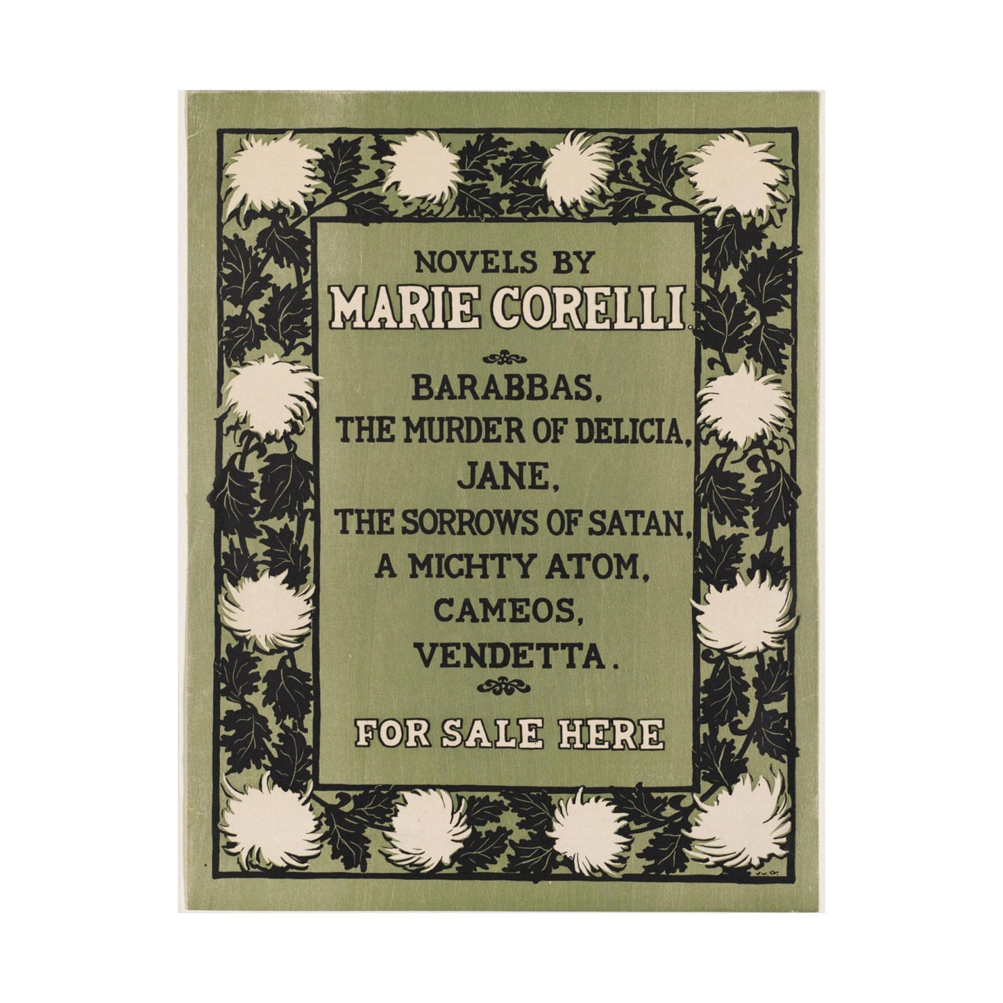 Novels by Marie Corelli, Art Nouveau poster High Quality Matte Wall Art Poster for Home, Office, Classroom