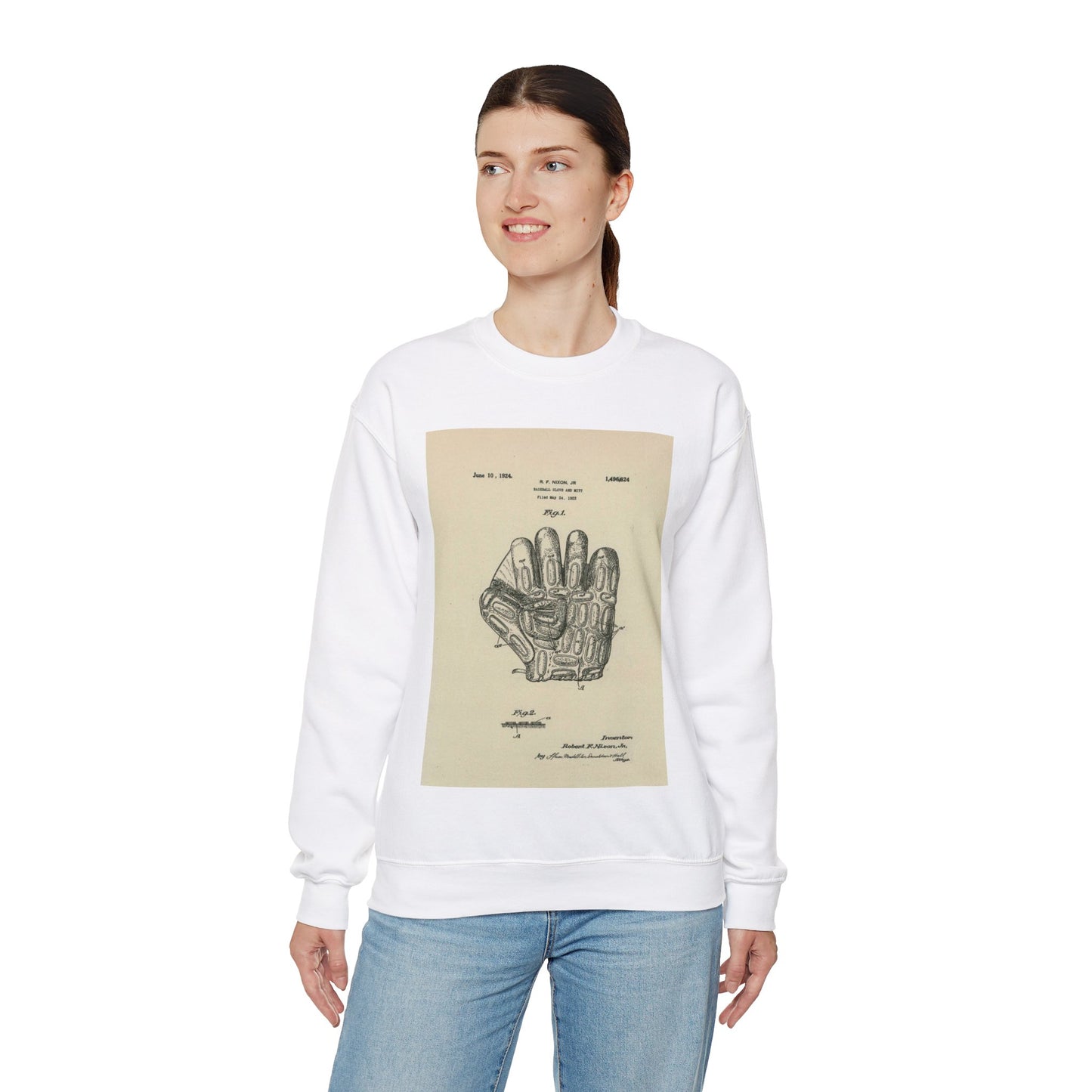 Patent Case File No. 1,496,824, Baseball Gloves and Mitts, Inventor Robert F. Nixon, Jr. - DPLA - c877ba1bb6a83b8db9b12cd02a036de7 (page 12) White Heavy Blend Adult Crew Neck SweatShirt