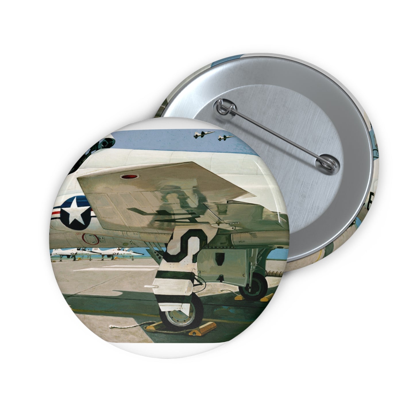 Artwork: "T-38 Flight Line, Vance AFB". Artist: David Zlotky Pin Buttons with Crisp Design