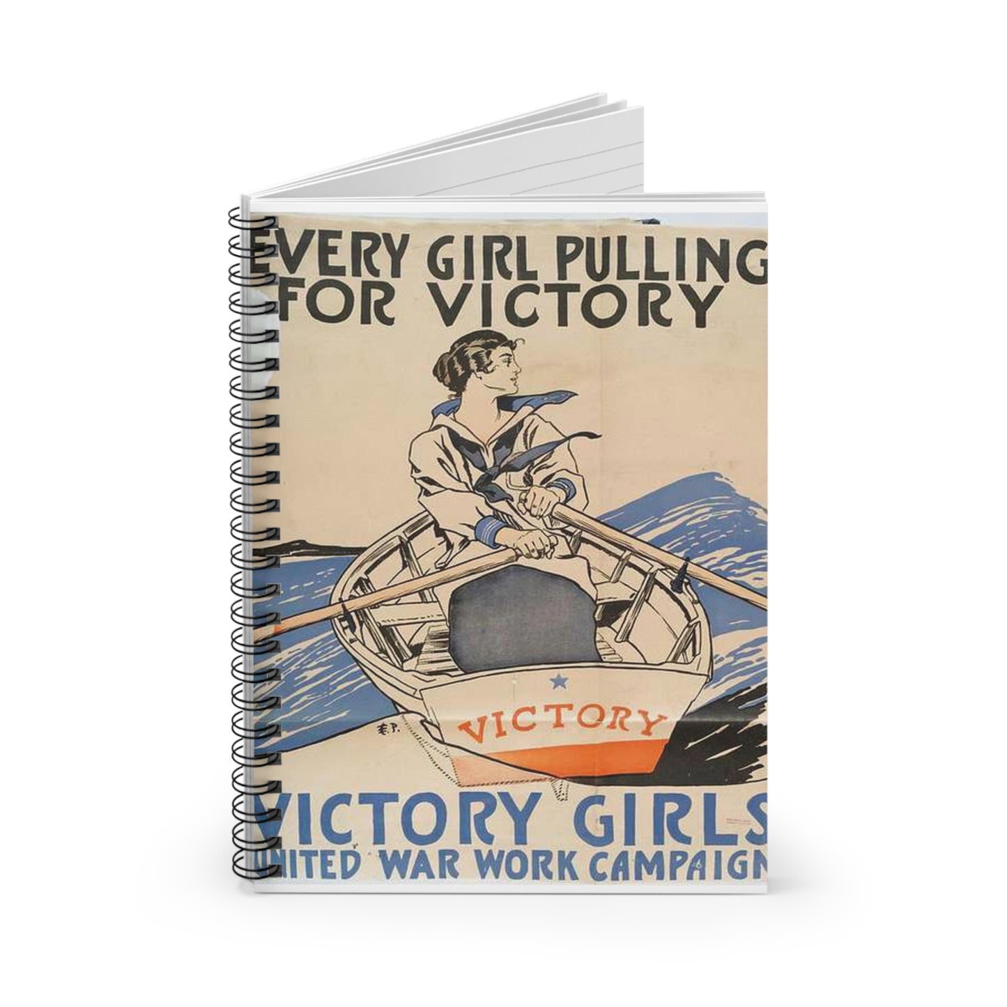 Every Girl Pulling for Victory, Victory Girls United War Work Campaign Spiral Bound Ruled Notebook with Printed Cover