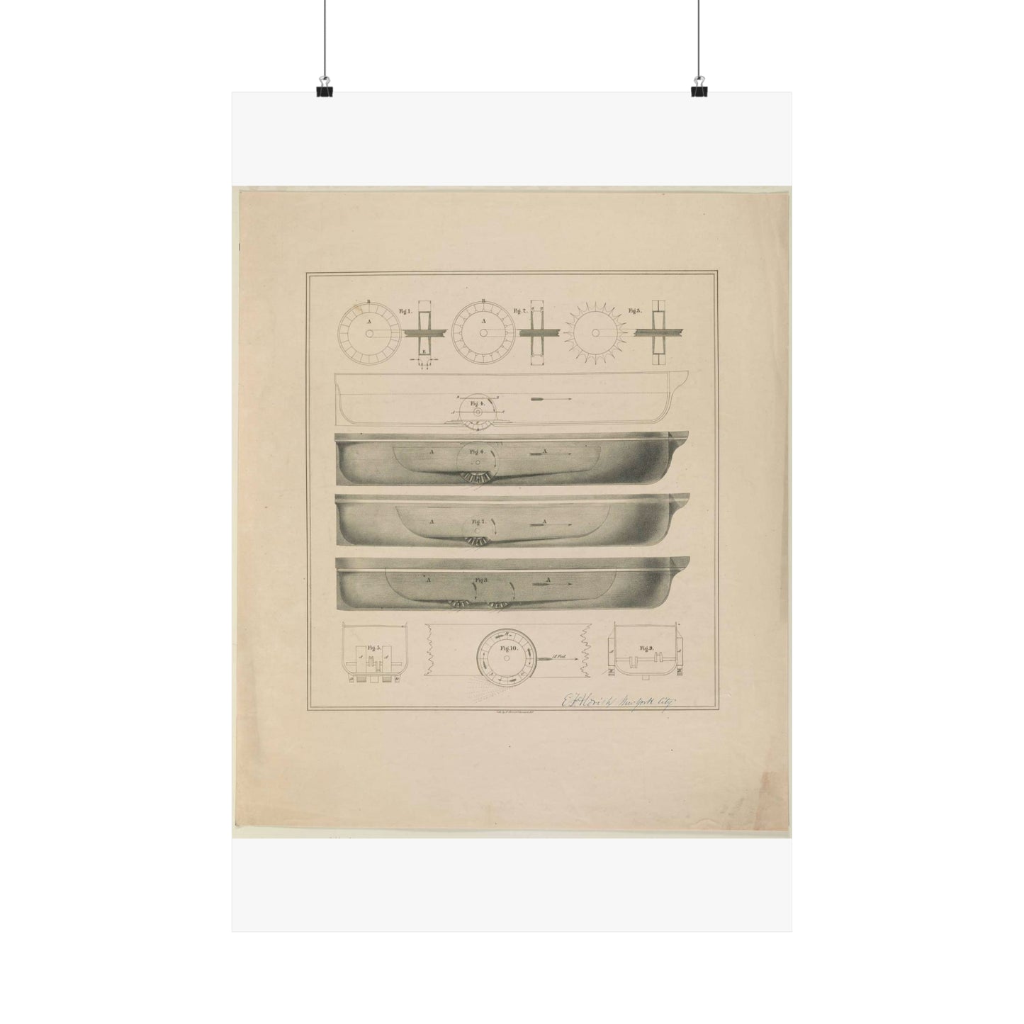 Patent Drawing of Engine - [Design drawings for paddle wheel steamer] / lith. by N. Currier, 2 Spruce St. N.Y. Public domain  image High Quality Matte Wall Art Poster for Home, Office, Classroom