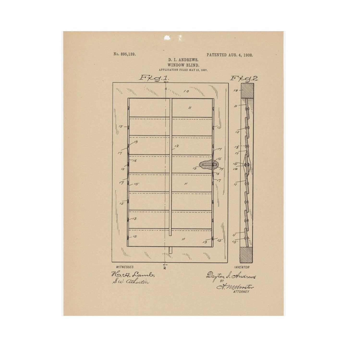 Patent Drawing of Engine - for a Window Blind Public domain  image High Quality Matte Wall Art Poster for Home, Office, Classroom