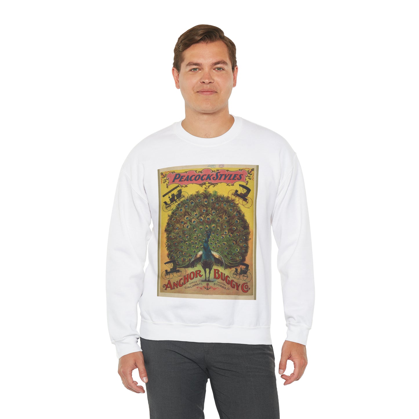 Peacock styles. Anchor Buggy Co. White Heavy Blend Adult Crew Neck SweatShirt