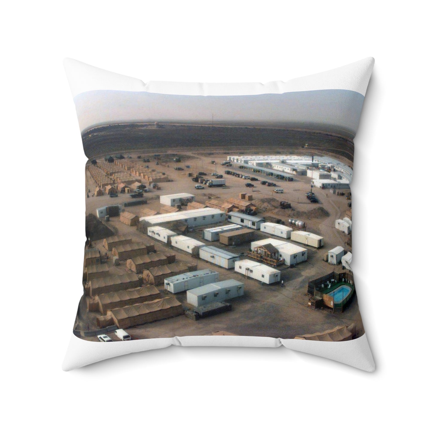 Looking North, living and operations facilities can be seen from the top of a 120-foot tower at Ahmed al Jaber Air Base, Kuwait, during Operation SOUTHERN WATCH 1998 Decorative Accent Square Pillow