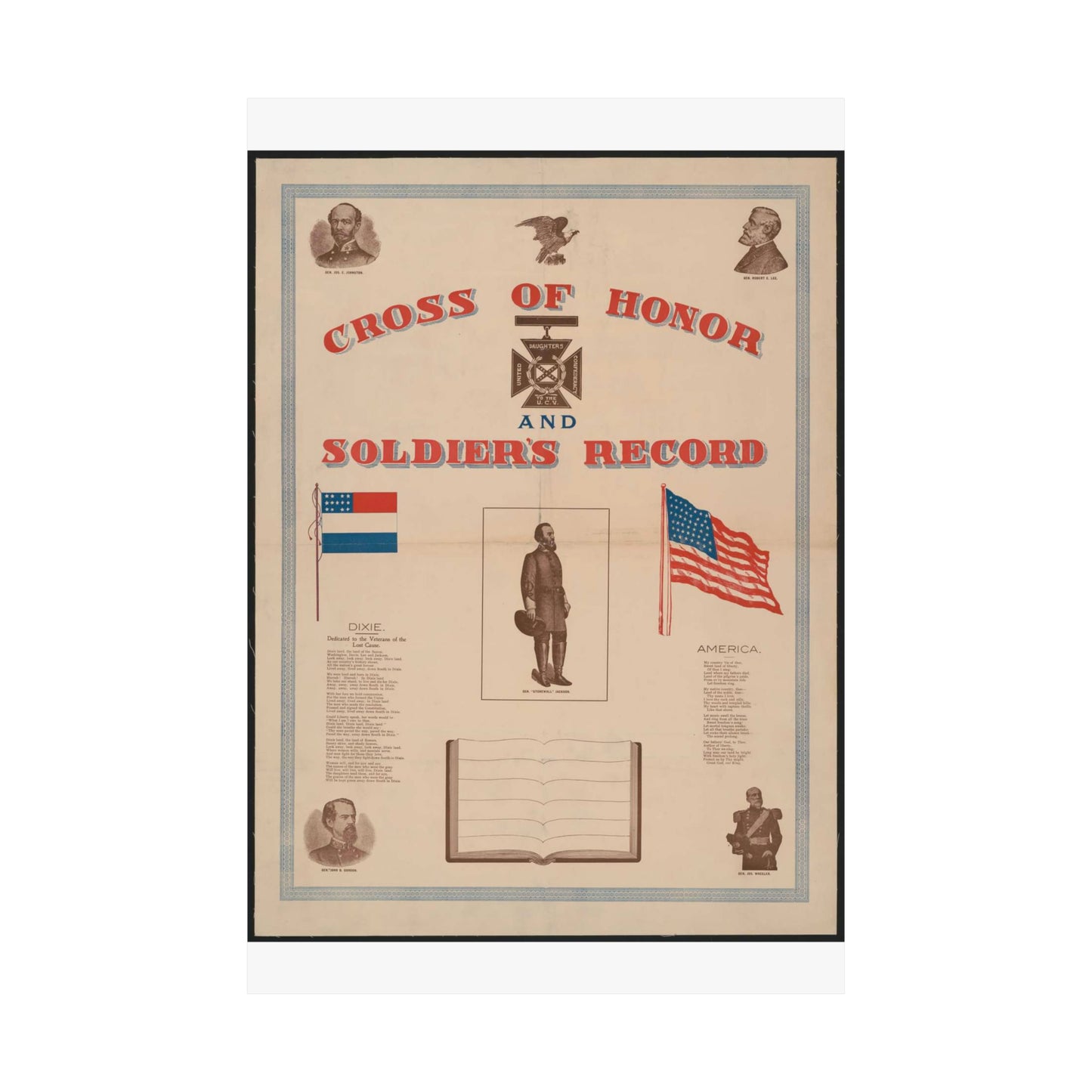 Cross of honor and soldier's record, united daughters confederacy, to the U.C.V High Quality Matte Wall Art Poster for Home, Office, Classroom