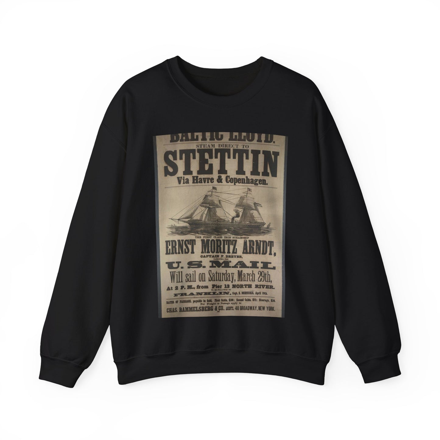 Baltischer Lloyd - dampfschifssabrt nach Stettin via Havre & Copenhagen Black Heavy Blend Adult Crew Neck SweatShirt