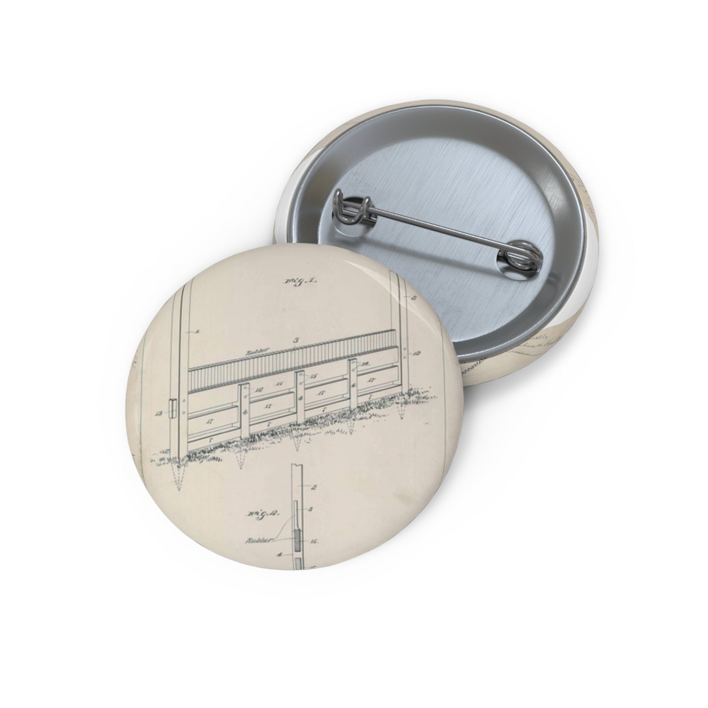Patent Drawing of Engine - for A. Pascocello' Steeplechase or Hurdle Fence Public domain  image Pin Buttons with Crisp Design