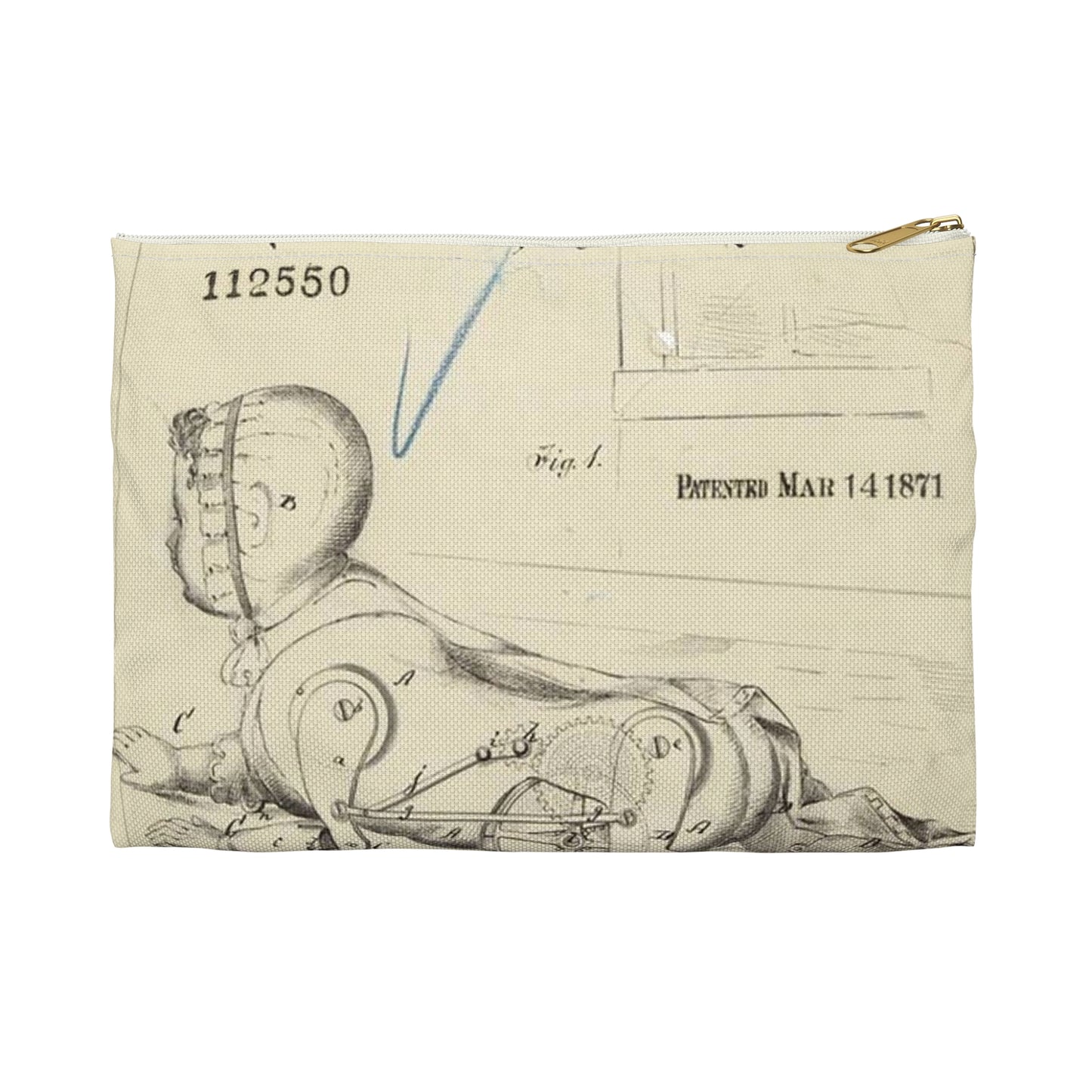 Patent drawing - Drawing of Creeping Baby Doll Public domain  image Large Organizer Pouch with Black Zipper