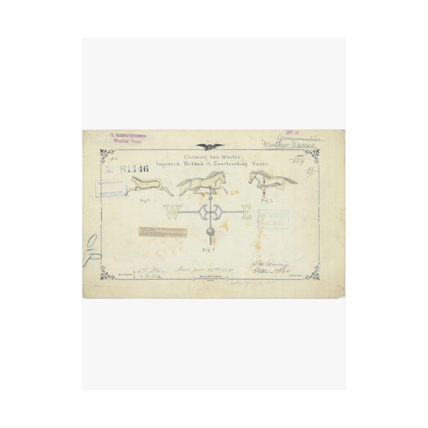 Patent drawing - Drawing of an Improved Method of Constructing Vanes Public domain  image High Quality Matte Wall Art Poster for Home, Office, Classroom