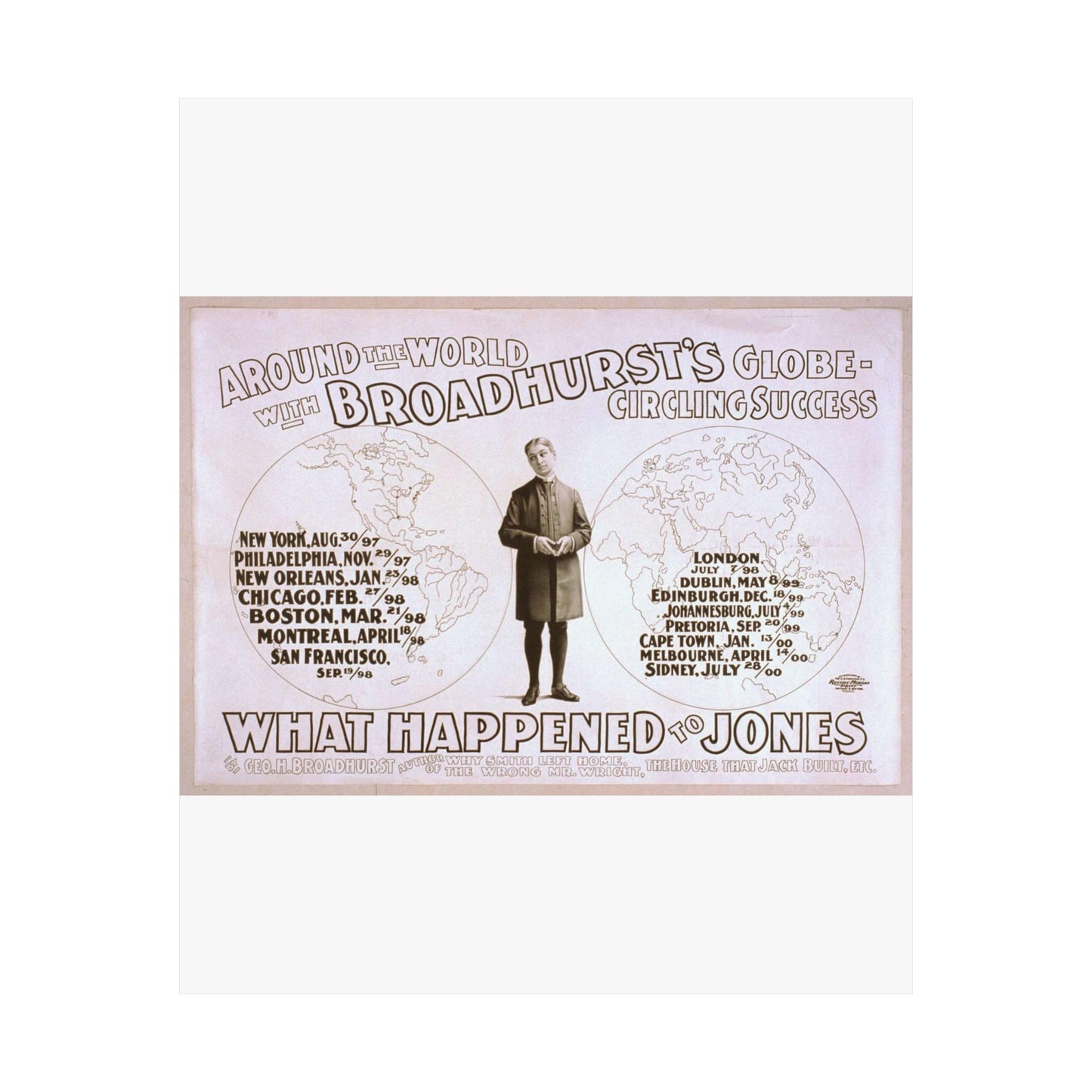 Around the world with Broadhurst's globe-circling success, What happened to Jones by George H. Broadhurst, author of Why Smith left home, The wrong Mr. Wright, The house that Jack built, etc. High Quality Matte Wall Art Poster for Home, Office, Classroom