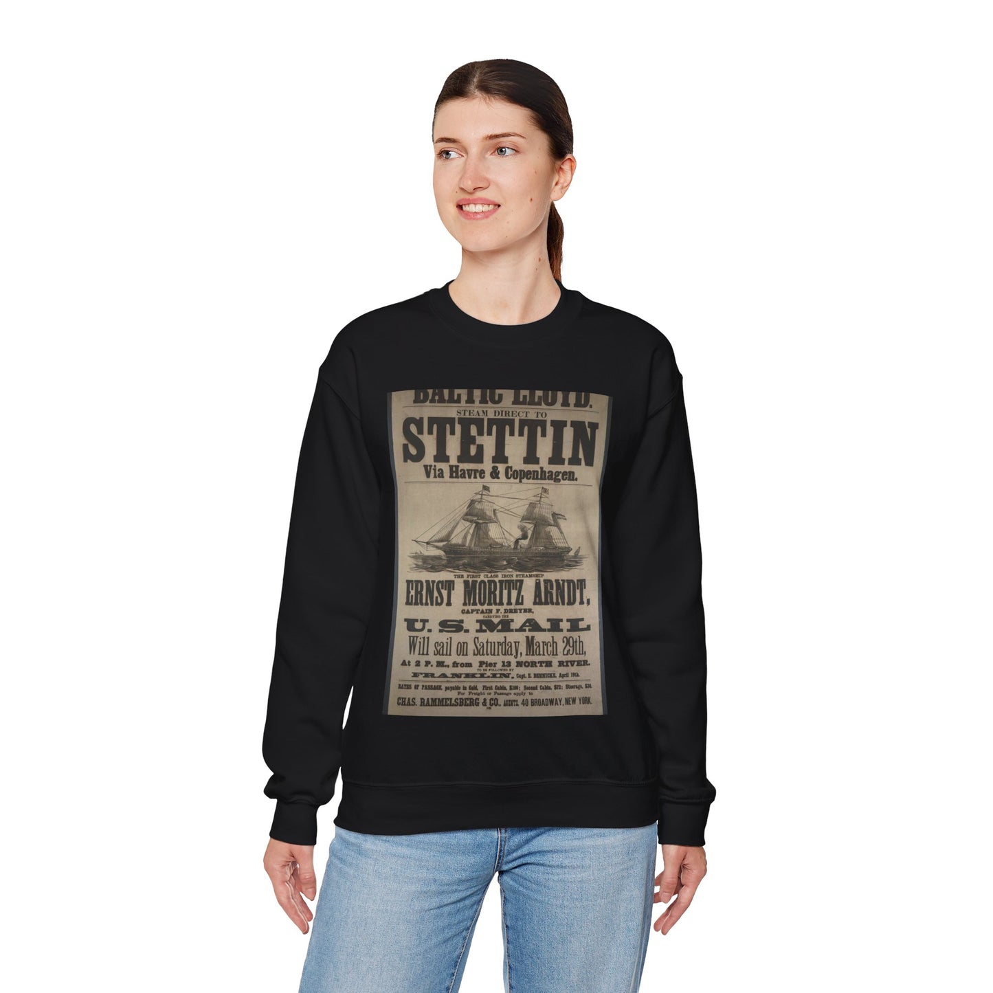 Baltischer Lloyd - dampfschifssabrt nach Stettin via Havre & Copenhagen Black Heavy Blend Adult Crew Neck SweatShirt