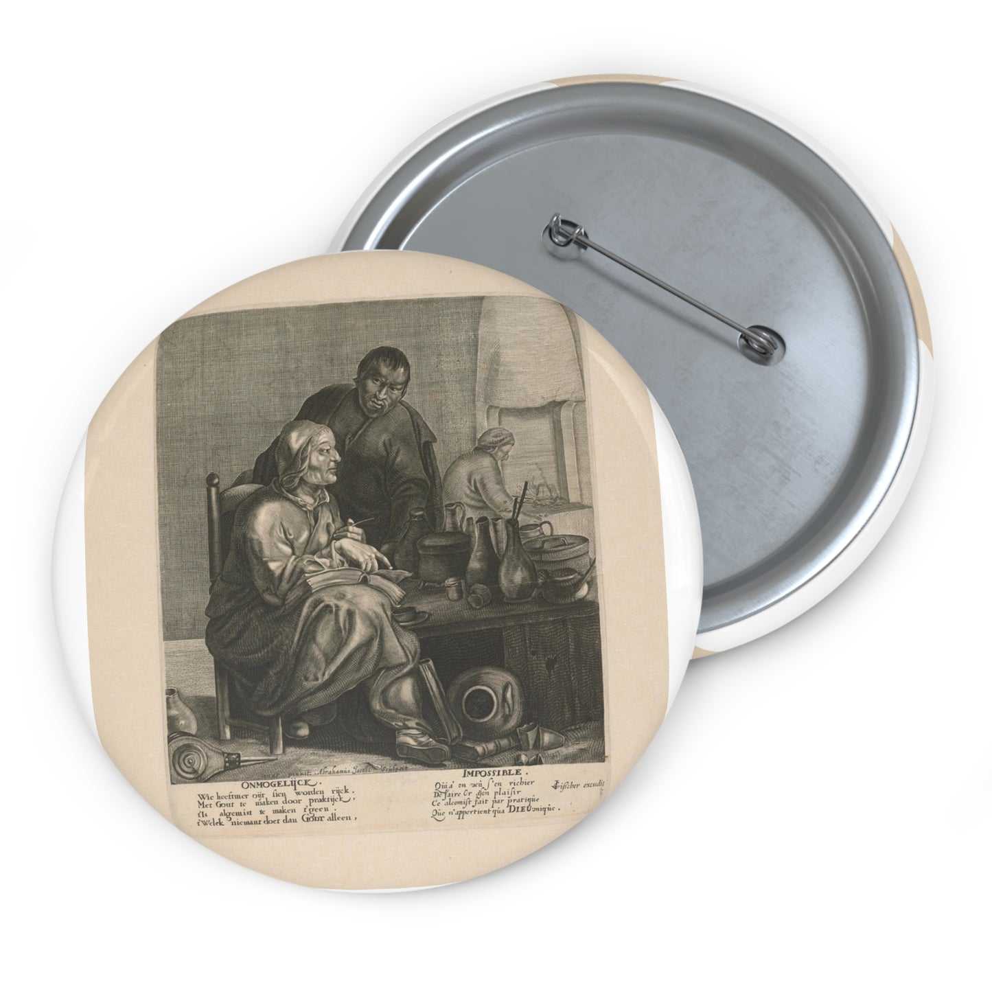 Alchemist - Rijksmuseum public domain dedication Pin Buttons with Crisp Design