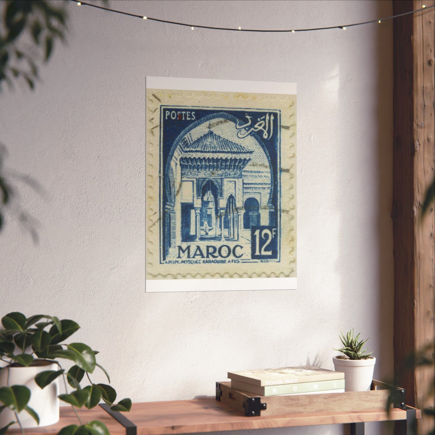 Frimärke ur Gösta Bodmans filatelistiska motivsamling, påbörjad 1950.Frimärke från Franska Marocko, 1951. Motiv av moskéen Karaouin. High Quality Matte Wall Art Poster for Home, Office, Classroom