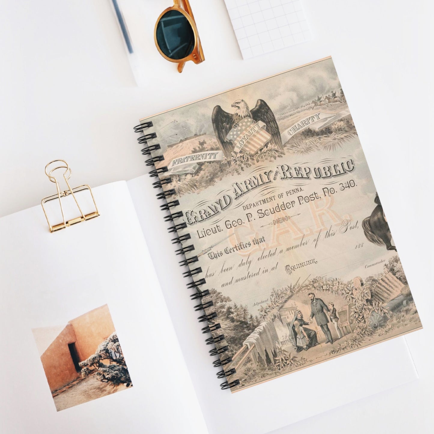Grand Army of the Republic. Department of Penna. Lieut. George P. Scudder Post, No. 340 Spiral Bound Ruled Notebook with Printed Cover