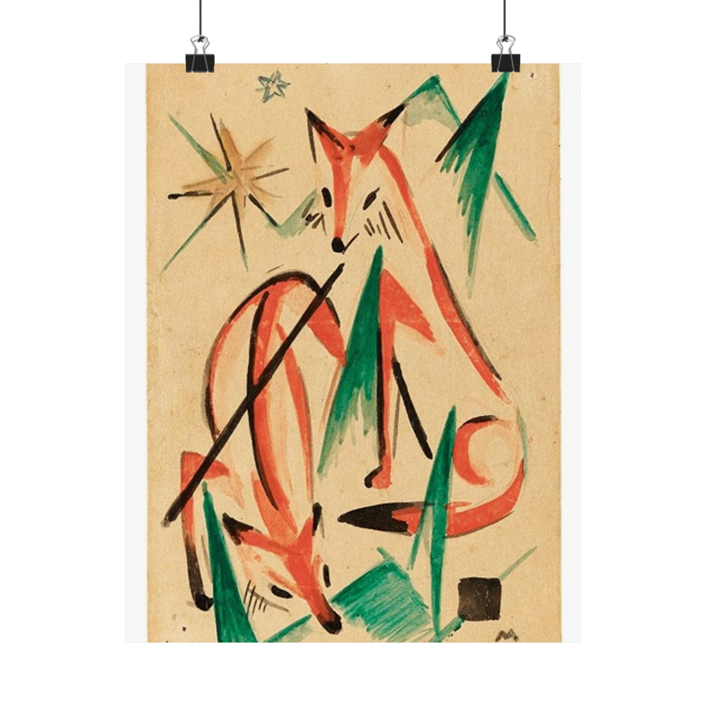 Franz Marc Füchse 1913 - A painting of a fox and a star High Quality Matte Wall Art Poster for Home, Office, Classroom