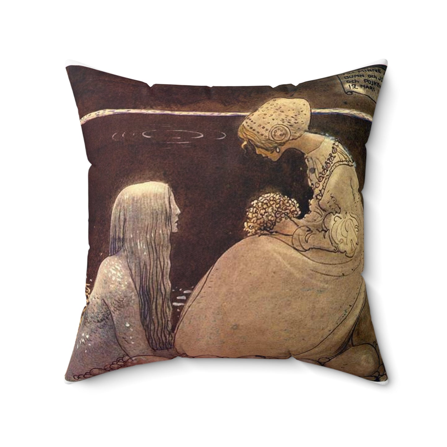 Sjoekungen by John Bauer 1911 - Drawing. Public domain image. Decorative Accent Square Pillow