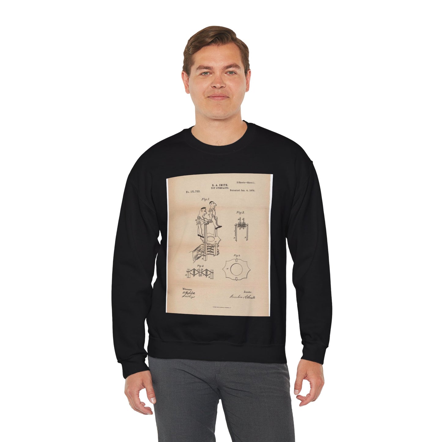 Patent drawing - for a Toy Gymnast Public domain  image Black Heavy Blend Adult Crew Neck SweatShirt