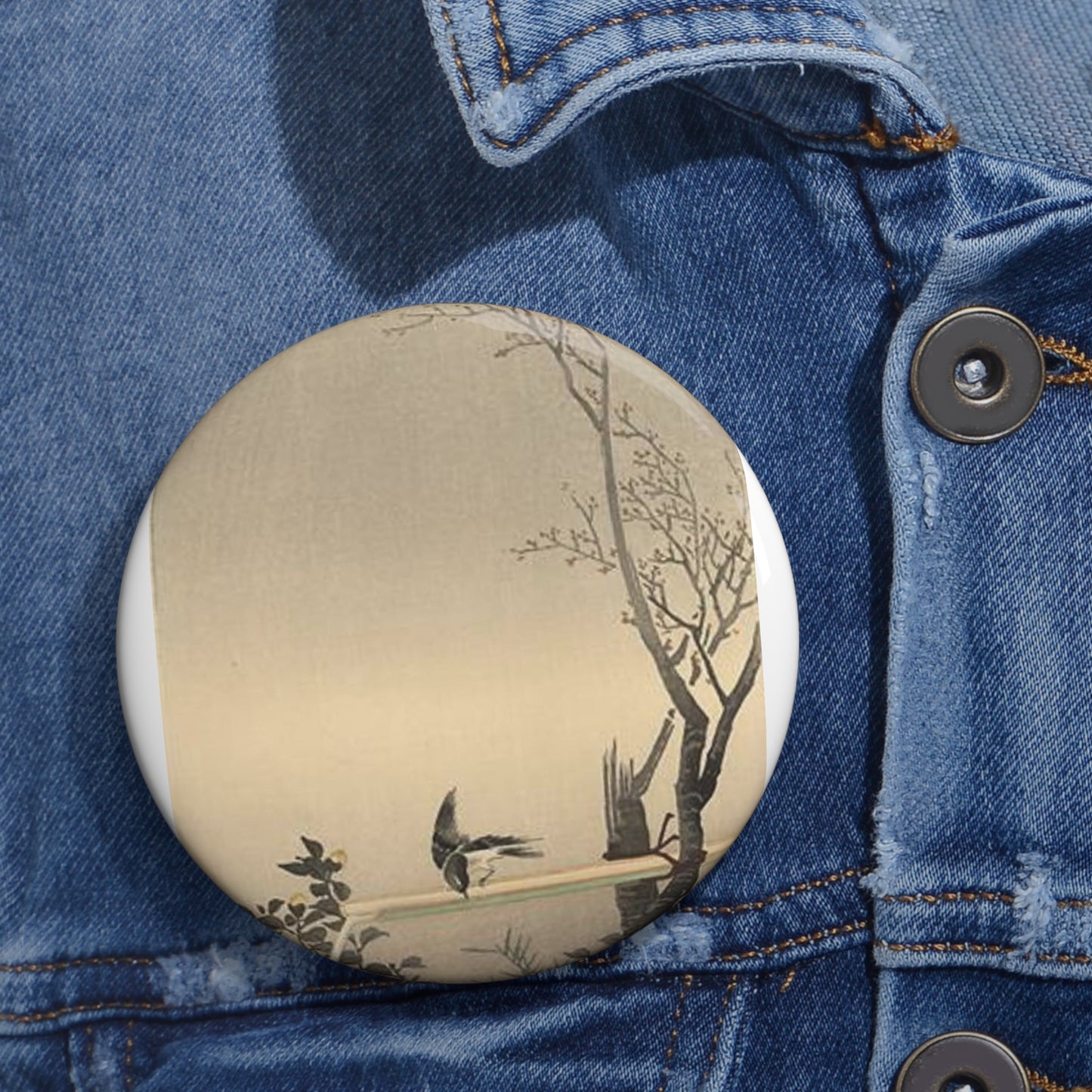 Koson - stonechat, Ohara Koson Pin Buttons with Crisp Design