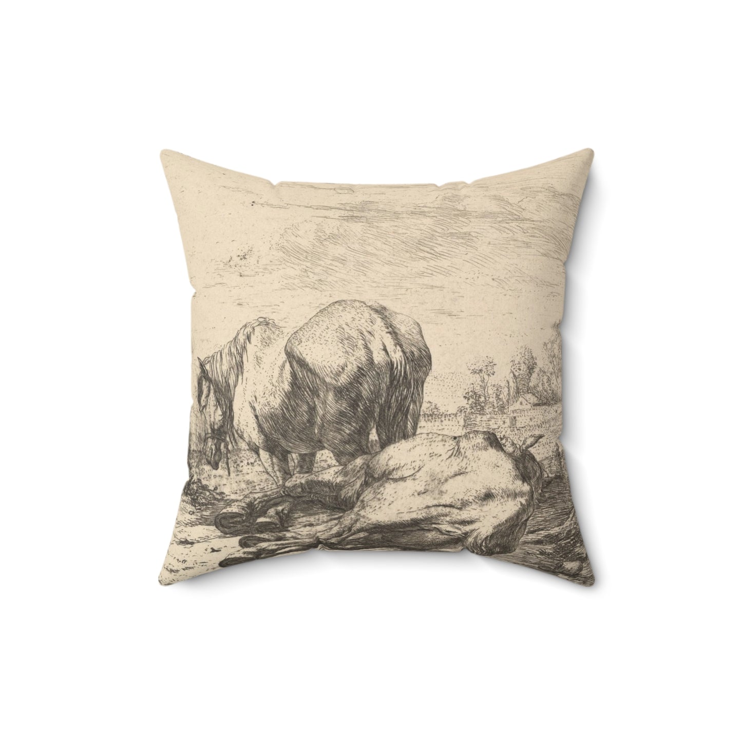 Karel Dujardin - The Two Horses Decorative Accent Square Pillow