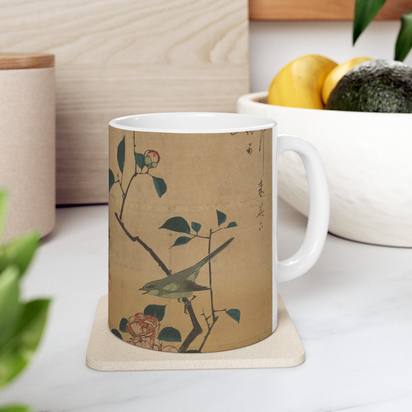 Utagawa Hiroshige - Tsubaki ni uguisu, Ando Hiroshige Beautiful Novelty Ceramic Coffee Mug 11oz