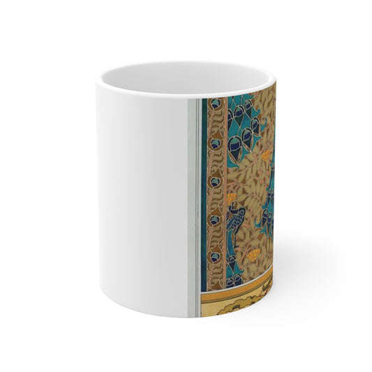 Paons dans les sorbiers, pochoir; poissons et algues, bordure Beautiful Novelty Ceramic Coffee Mug 11oz