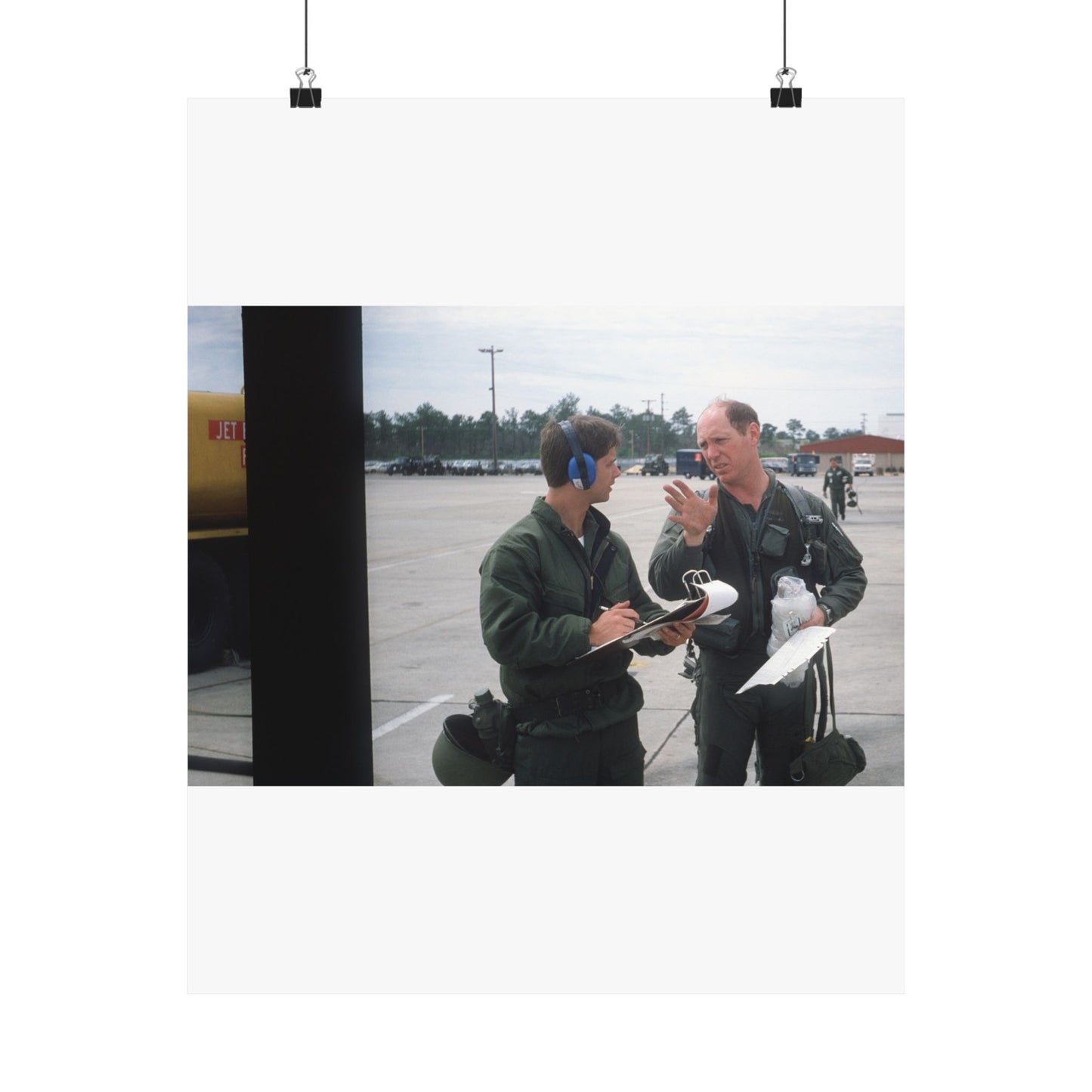 Colonel Tom Barber (right), director of operations, 33rd Tactical Fighter Wing (33rd TFW) is debriefed by First Lieutenant Robert M. Haire (left), intelligence officer, 33rd TFW High Quality Matte Wall Art Poster for Home, Office, Classroom