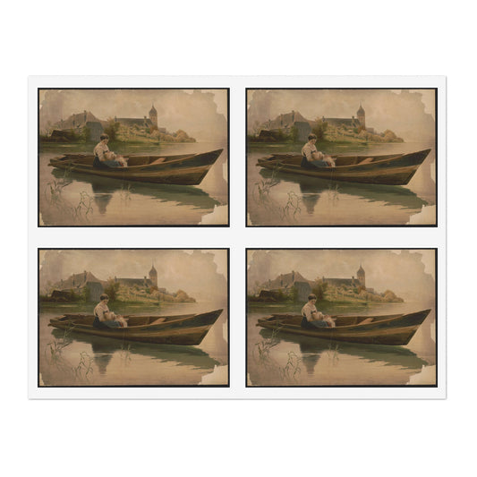 Woman holding infant in rowboat Laminated UV Protective Vinyl Stickers
